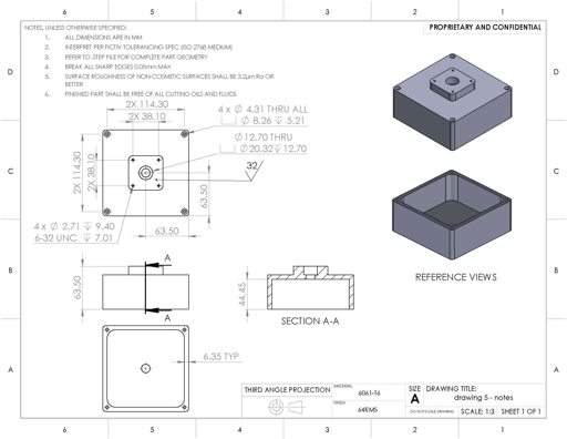 تفاصيل الرسم الهندسي المستخدمة لتوضيح التفاوتات والسمات الحرجة في RFQ